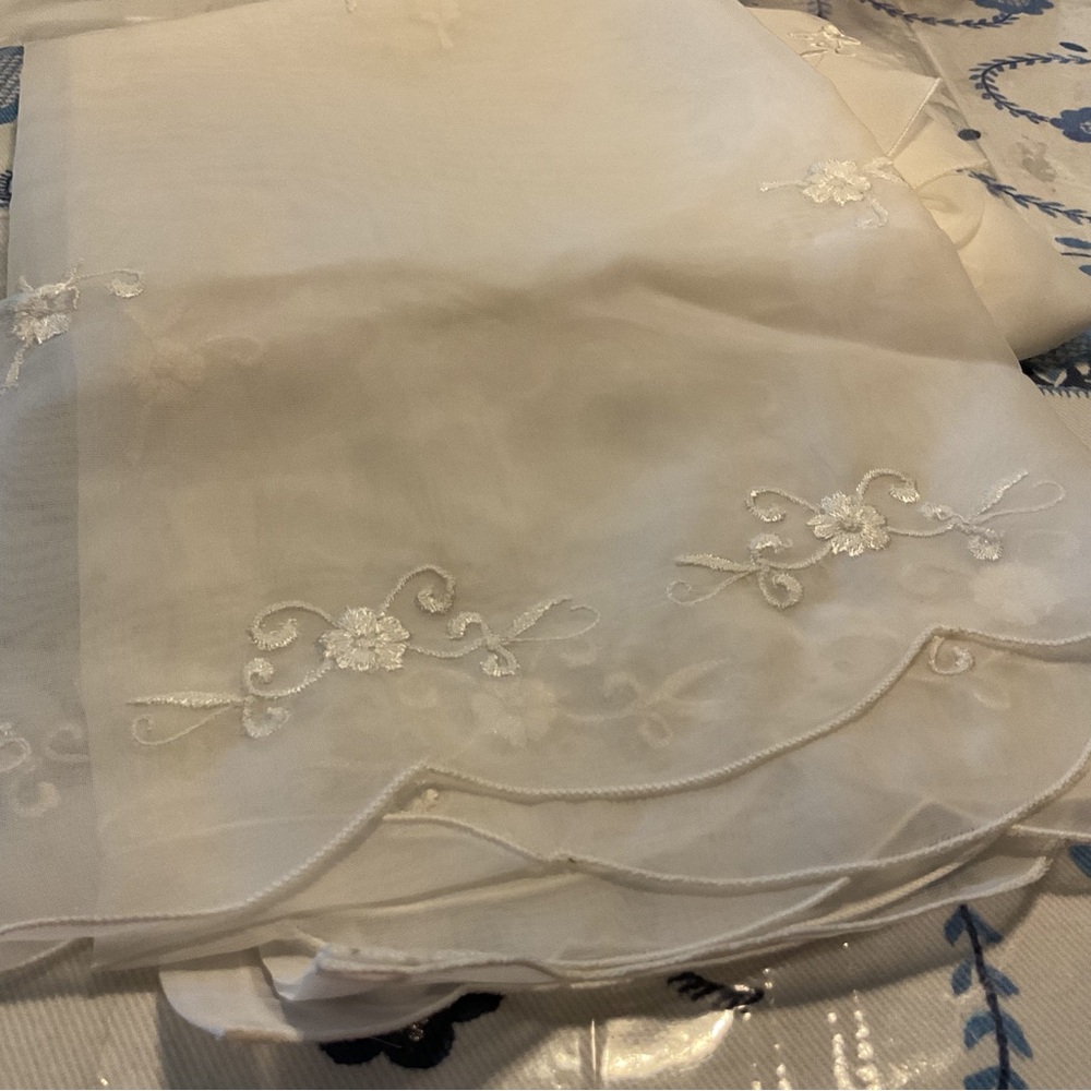 Sheer White Embroidered Voile Curtain Panel